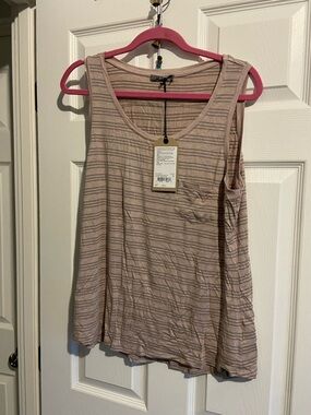 Prana Light Taupe Striped Scoop Tank